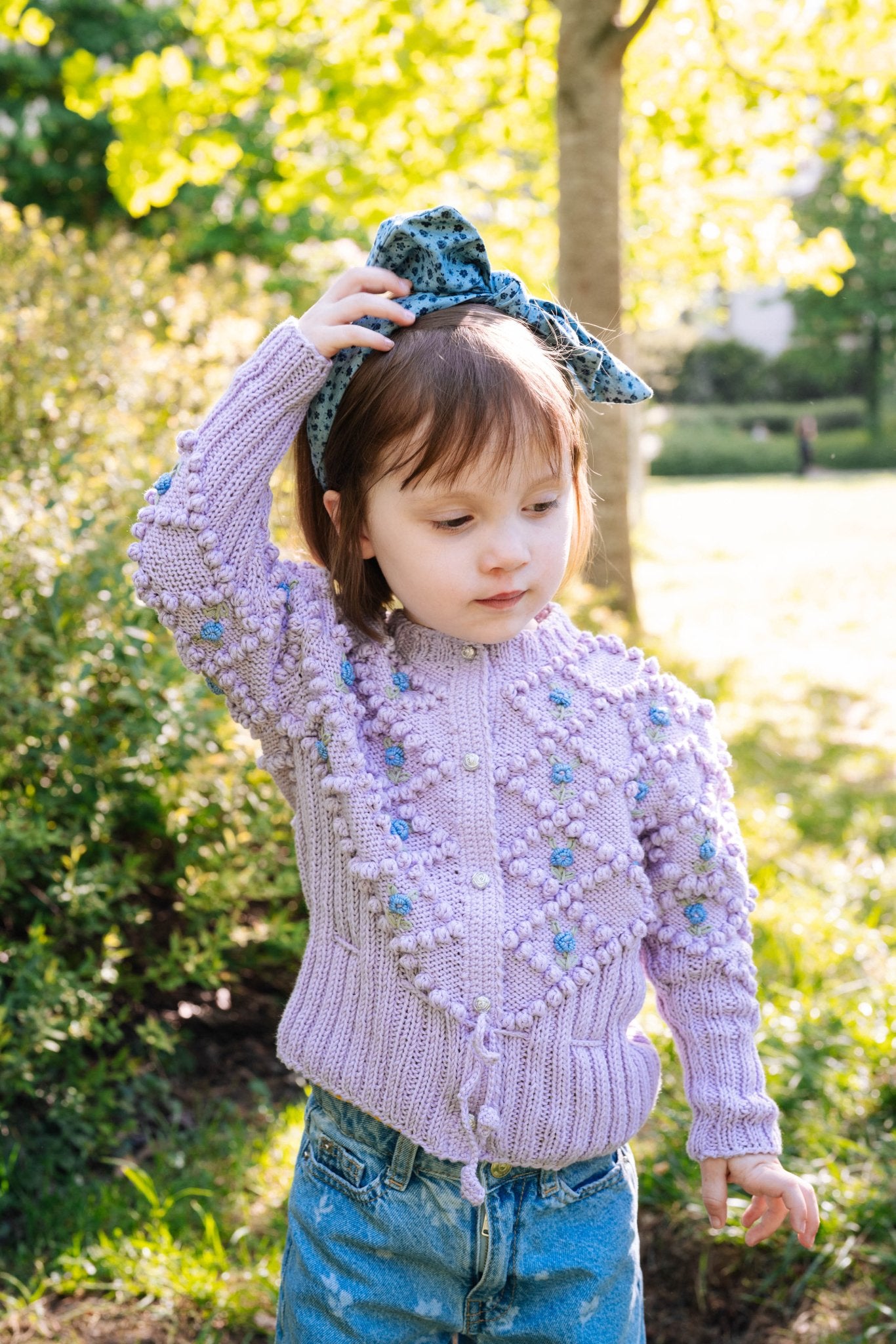 MINI KARLA — Hand - Knitted Girls Cardigan in Lilac - MICHAELA BUERGER