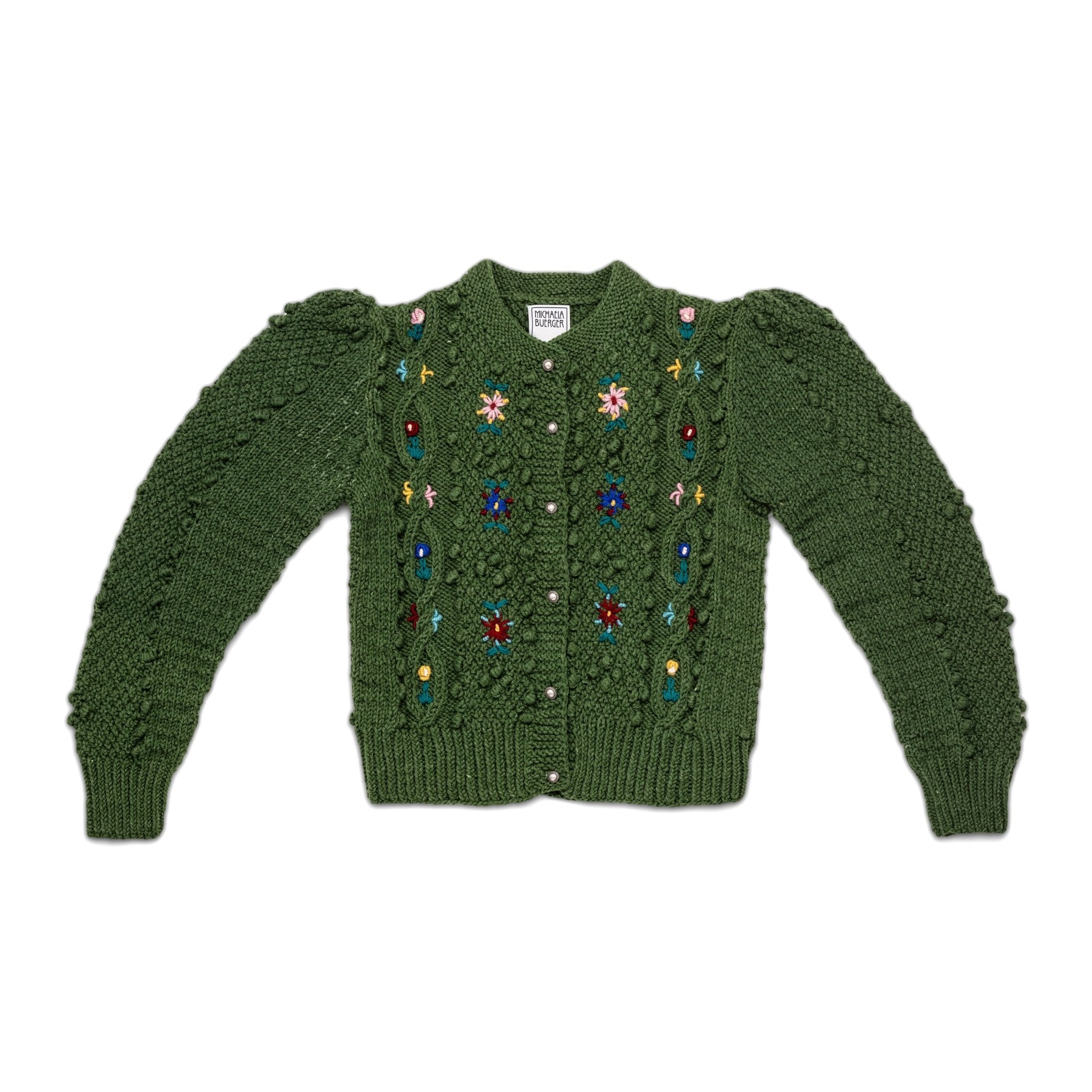 textured merino wool cardigan with wildflower embroidery