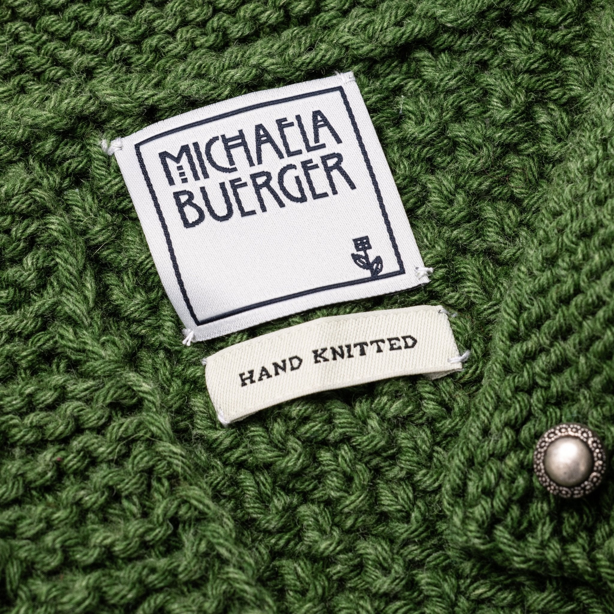 green bobble knit cardigan alpine style