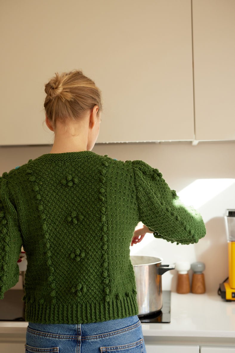 hunter green embroidered handknit cardigan women