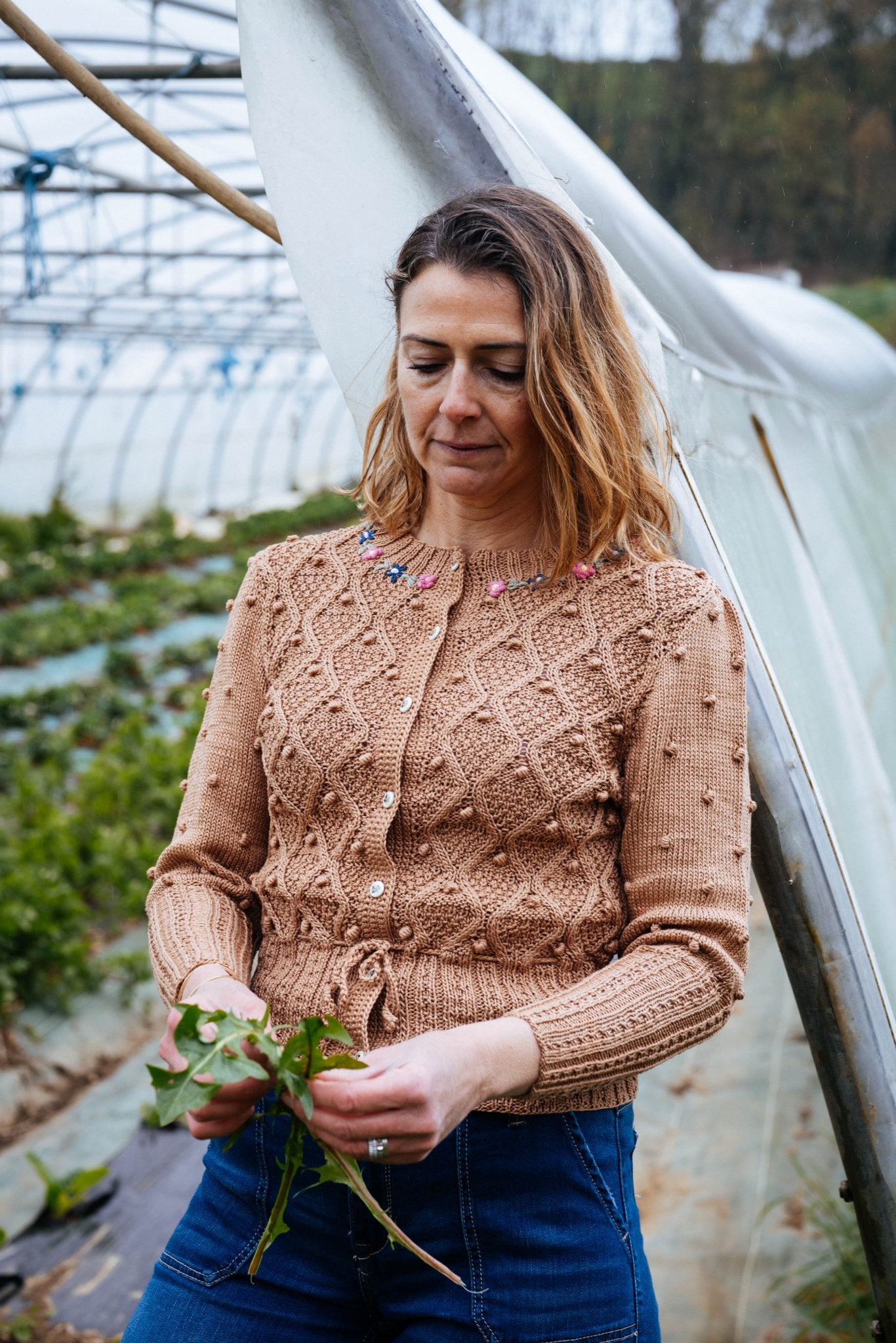 Rosalie Cardigan – Alpine Clay Mercerized Cotton Handknit - MICHAELA BUERGER