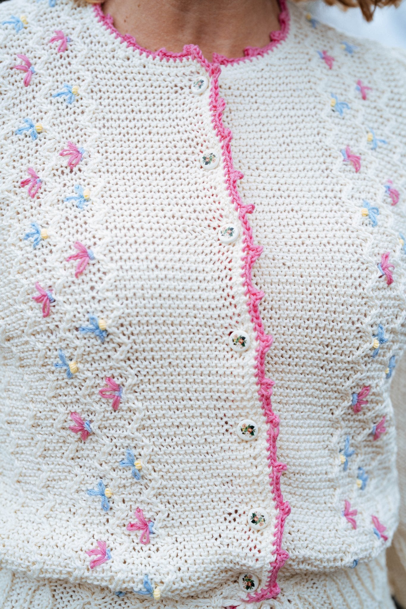 Seraphina Cardigan Cream Cotton | Hand - Knitted with Floral Embroidery - MICHAELA BUERGER