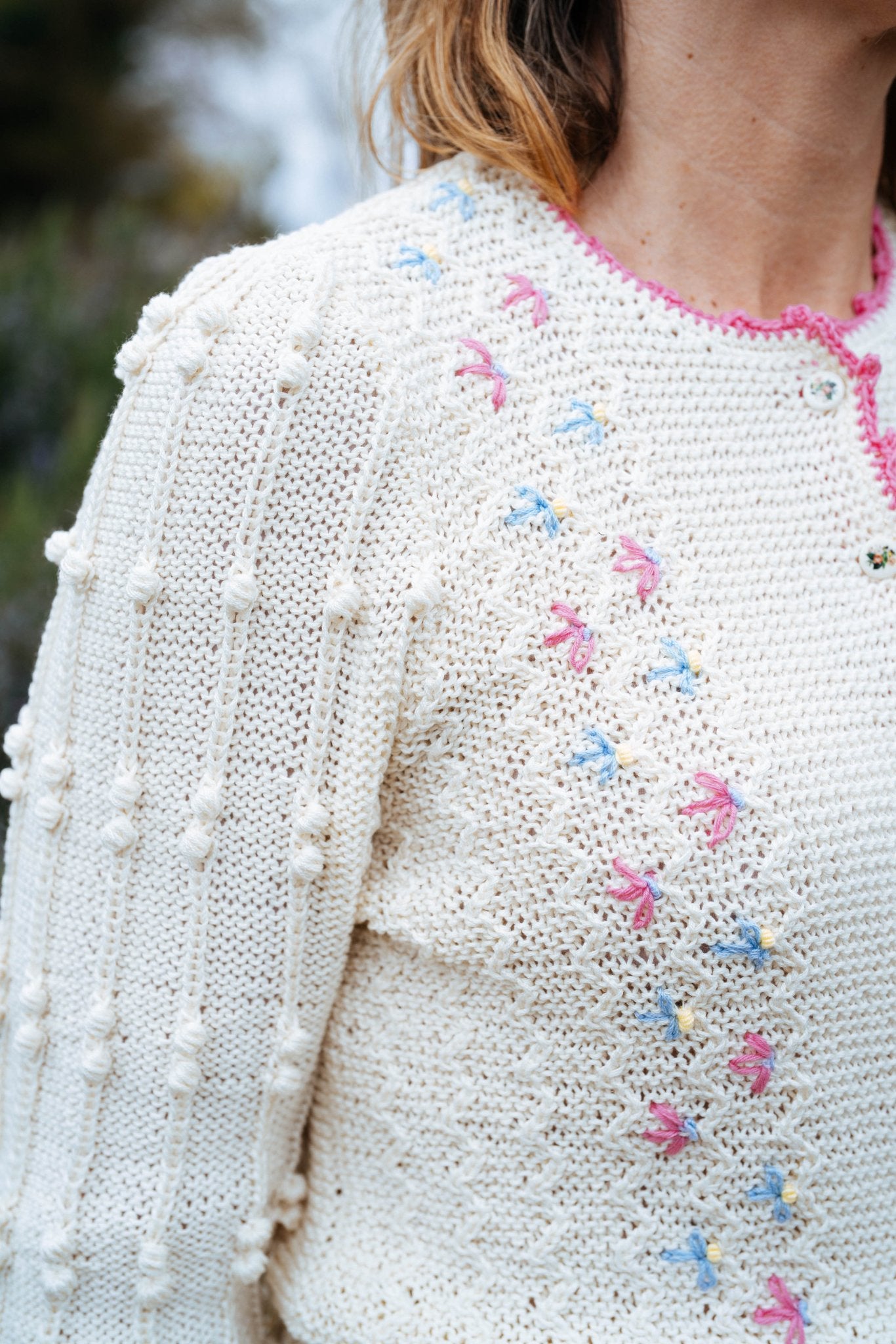 Seraphina Cardigan Cream Cotton | Hand - Knitted with Floral Embroidery - MICHAELA BUERGER