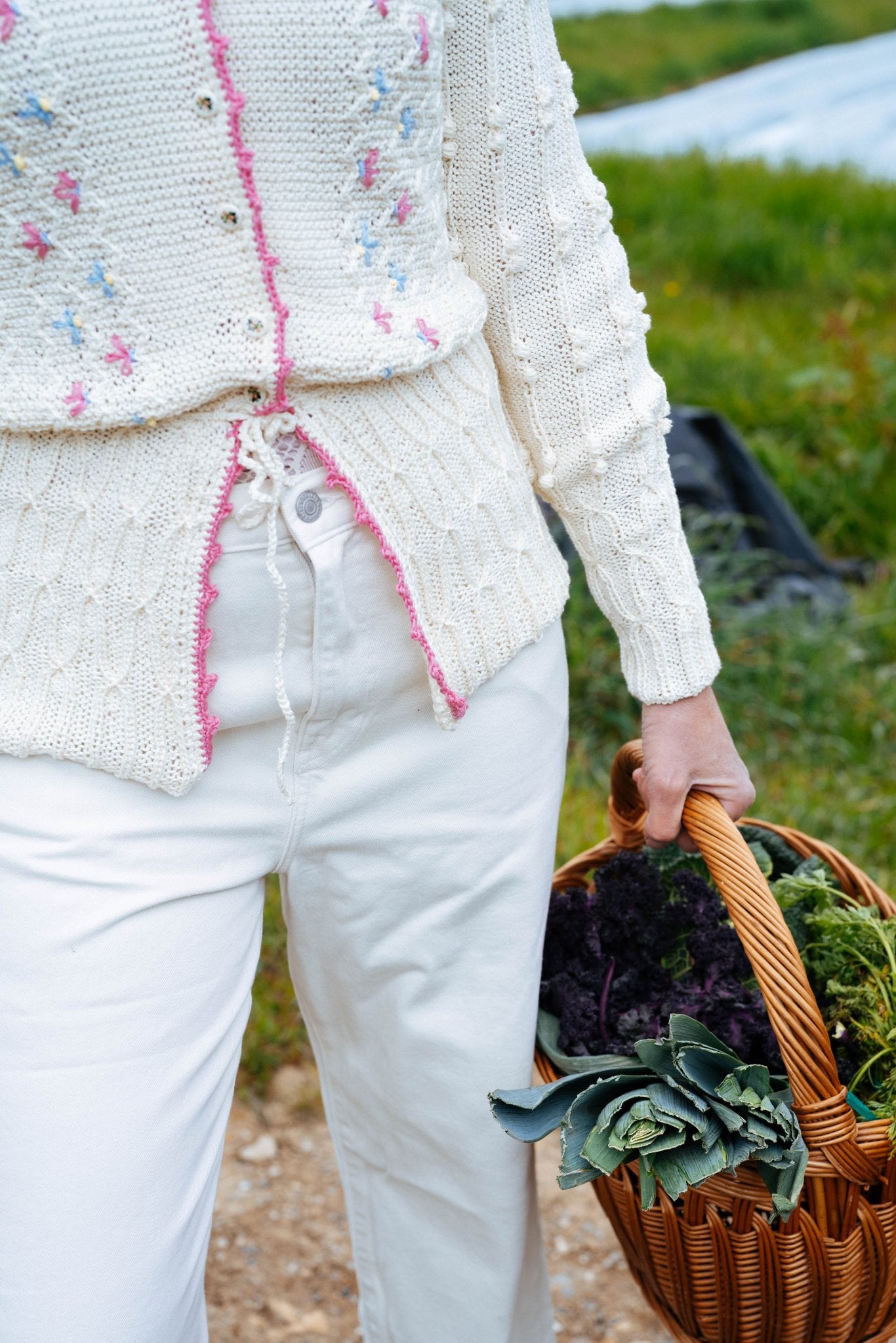 Seraphina Cardigan Cream Cotton | Hand - Knitted with Floral Embroidery - MICHAELA BUERGER