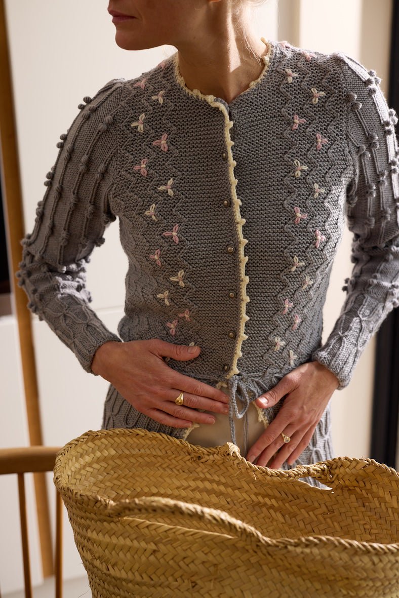 JOHANNA Hand-Knitted Spencer Cardigan in Sage Green | Michaela Buerger