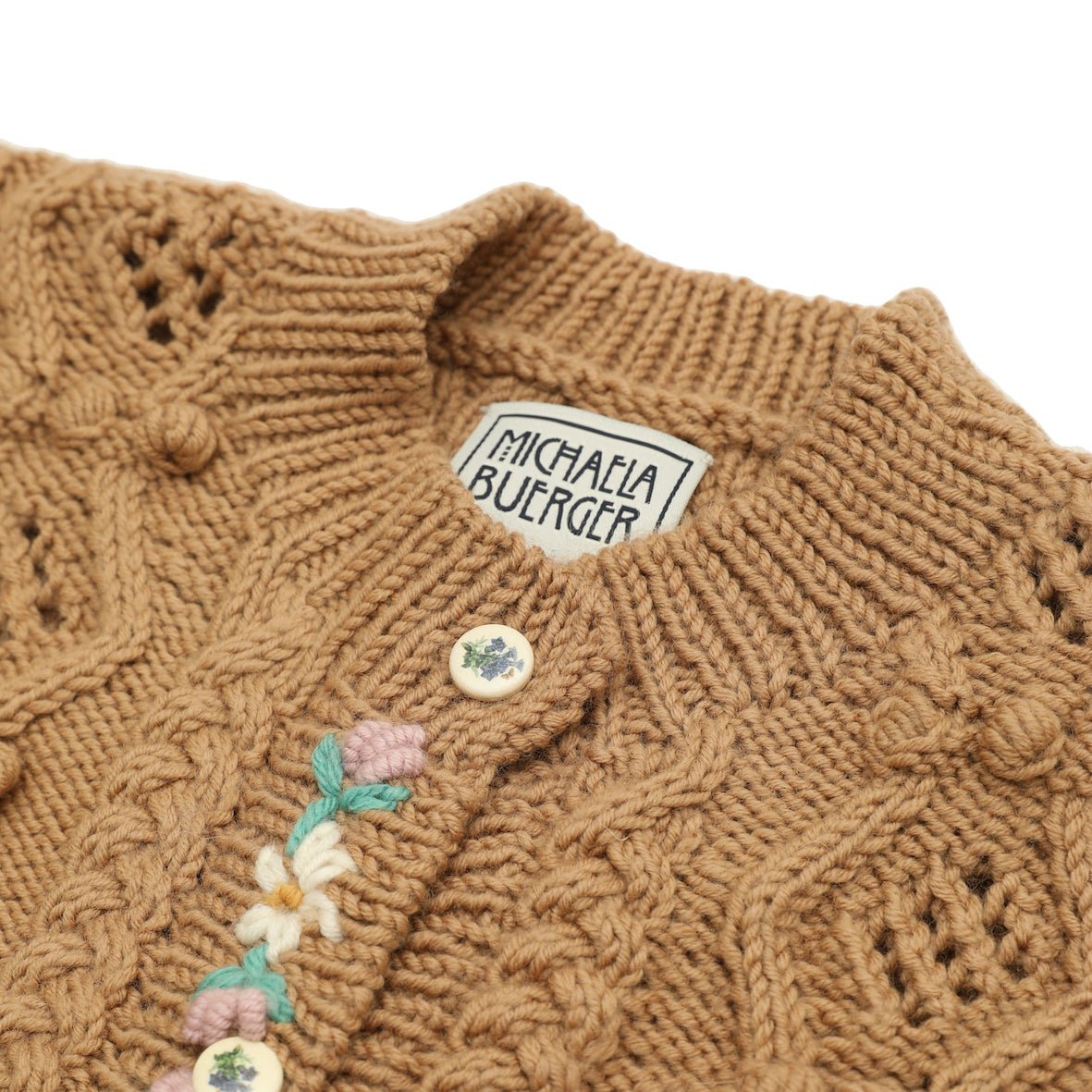 alpine inspired handknit cardigan camel