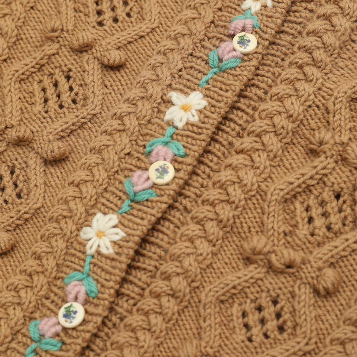 embroidered merino wool cardigan camel