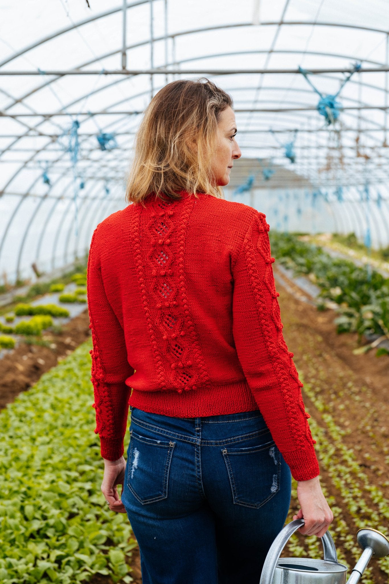 Thekla Cardigan Coquelicot Red Organic Cotton | Hand - Knitted Alpine Knit - MICHAELA BUERGER
