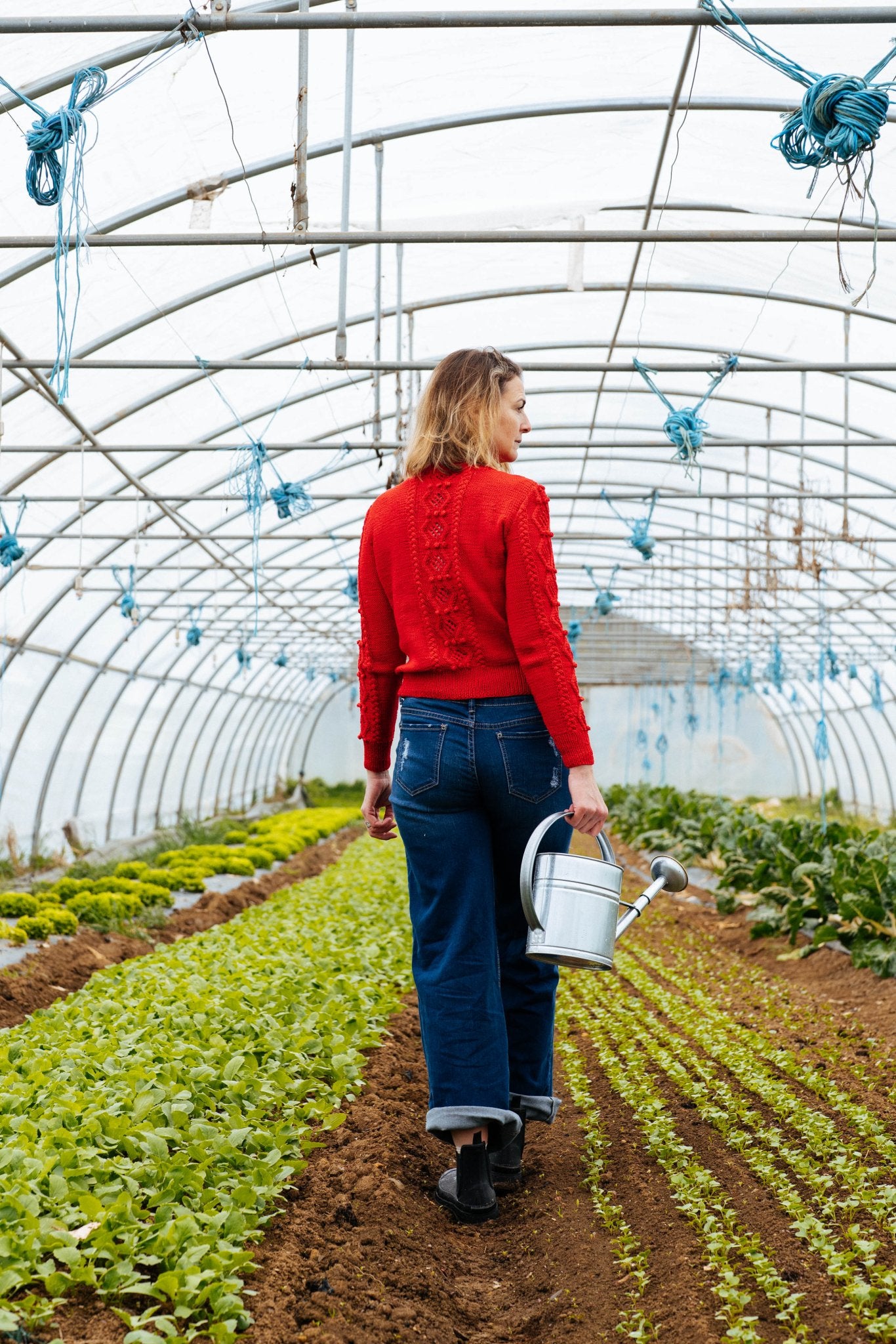 Thekla Cardigan Coquelicot Red Organic Cotton | Hand - Knitted Alpine Knit - MICHAELA BUERGER