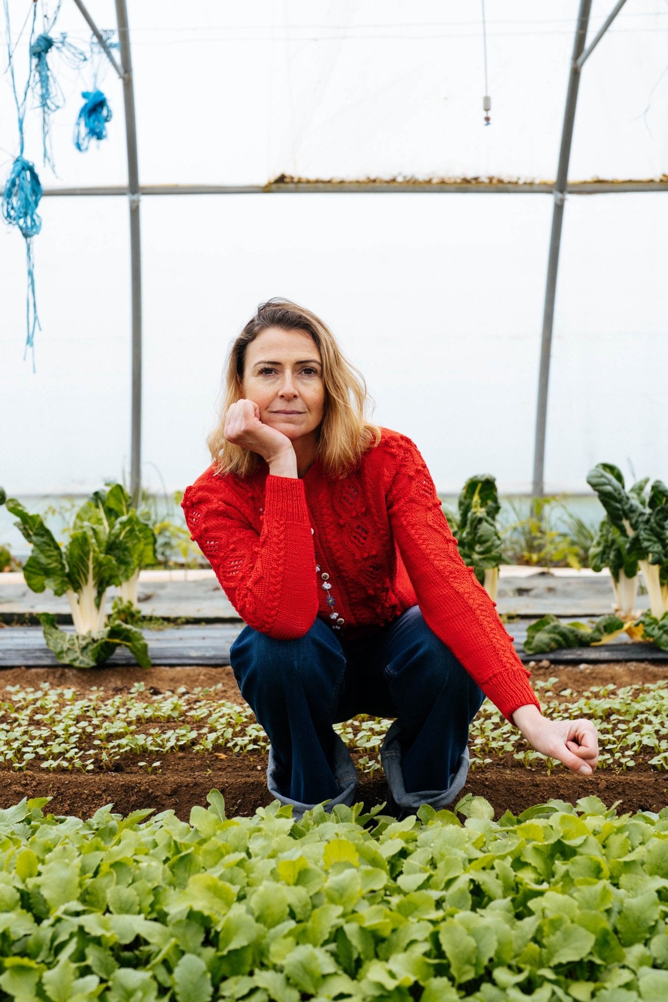 Thekla Cardigan Coquelicot Red Organic Cotton | Hand - Knitted Alpine Knit - MICHAELA BUERGER
