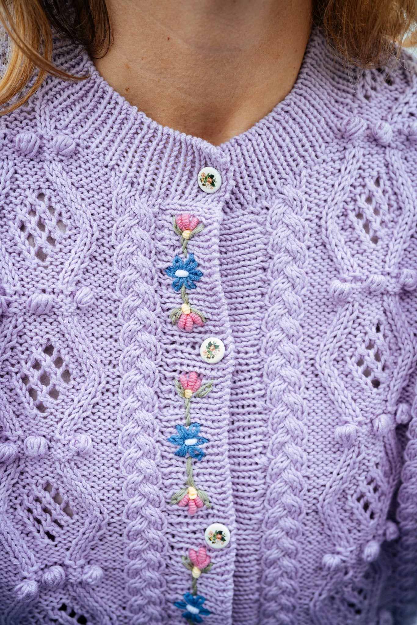Thekla Cardigan Lilac Organic Cotton | Hand - Knitted Alpine Knit - MICHAELA BUERGER
