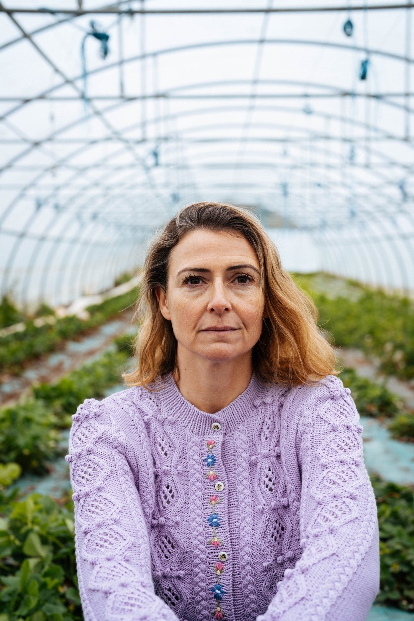Thekla Cardigan Lilac Organic Cotton | Hand - Knitted Alpine Knit - MICHAELA BUERGER
